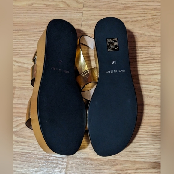 FINAL PRICE Marina Rinaldi Gold Platform Sandals 38 7.5 US Leather Retro Disco - Picture 5 of 5